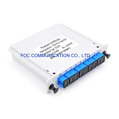 1650nm FTTX الكيبل التلفزيوني CWDM الألياف PLC الفاصل SC UPC 1 × 8 منخفض PDL