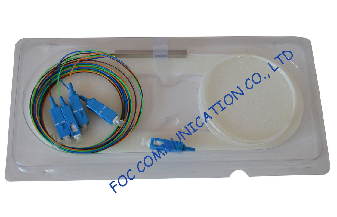 الطول الموجي واسعة الألياف البصرية PLC الفاصل البسيطة الأنبوبة 1 × 4 مع SC موصلات